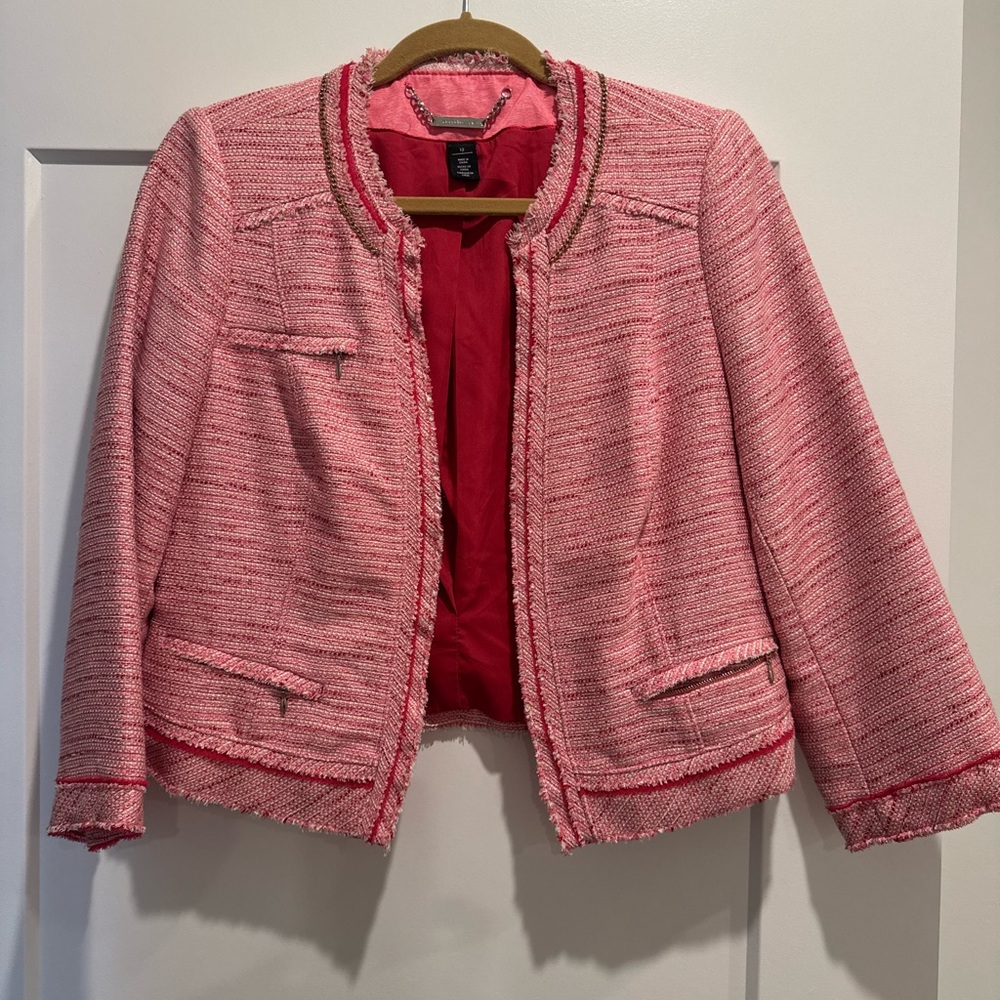 White House Black Market Pink Tweed Blazer